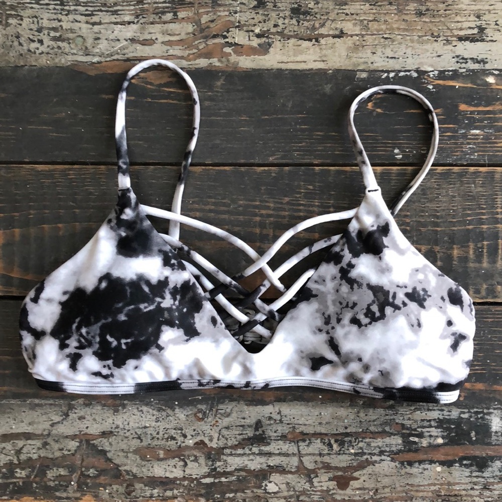 Hollister Black White Tie Dye Strappy Bikini Top Sz XS